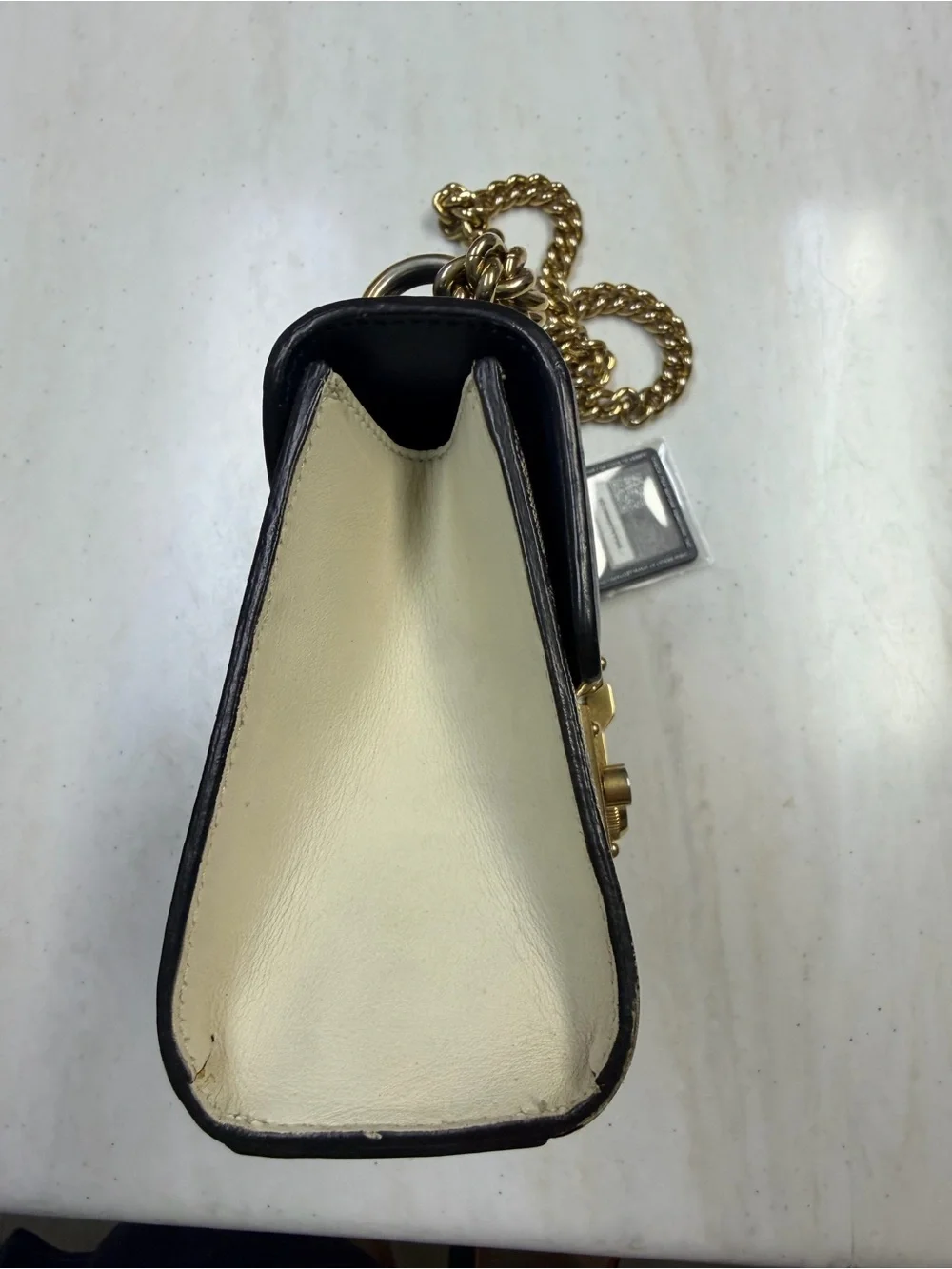 Gucci Blue Leather & GG Canvas Padlock Chain Shoulder Bag